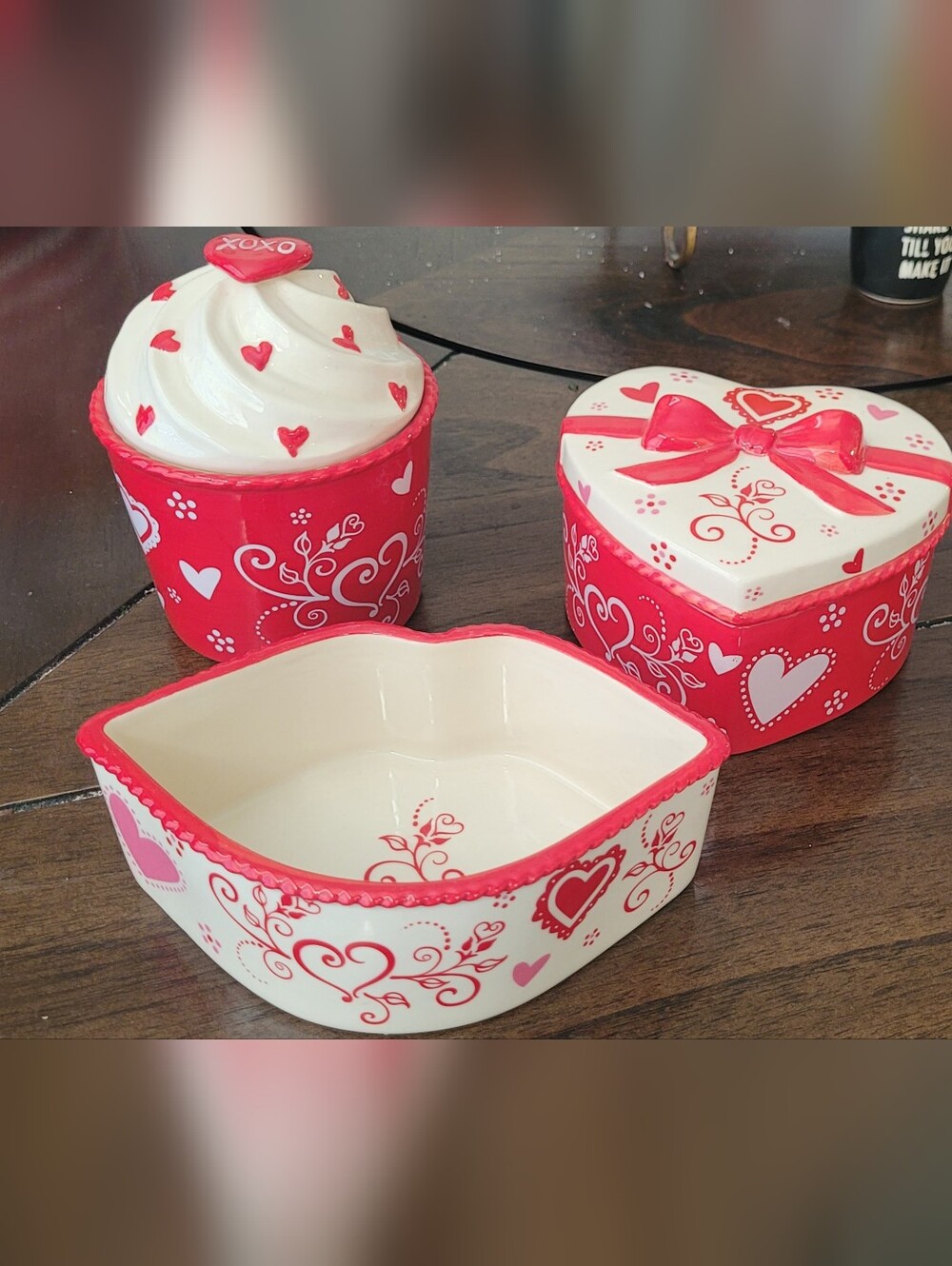 Temp-Tations Red & White Heart Trinket Dish Set